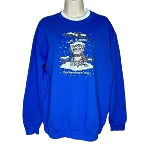 Let It Snow Somewhere Else‎ Kitty Kitten Cat Blue Sweatshirt M